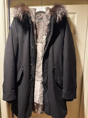 Mackage Black Parka with Fur Trim and Faux-Fur Lining